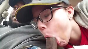 Female Employee Giving A Quick Suck In Car To A Black Client