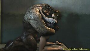 Demon beast cock in both holes