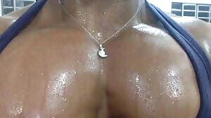 Laine Costa post workout chest flex