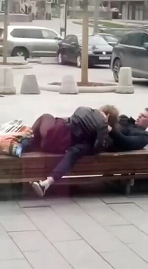 Get A Room! Blowjob and caress on the bench. People walk around.