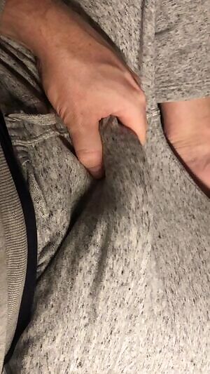Grey sweatpants fat cock
