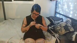 Chubby Goth Taking Off Top