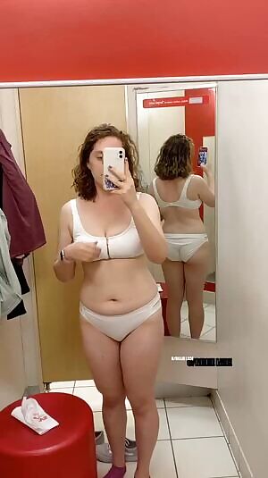 Went to pick up a prescription and had some extra time on my lunch break. Trying on a white swimsuit while on your period is risky, but so is lashing your tits to strangers on the internet 🌸🌸