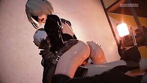 2B riding 9S,