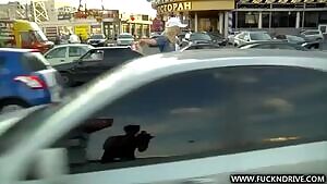 Blondie sucking BMW's driver cock