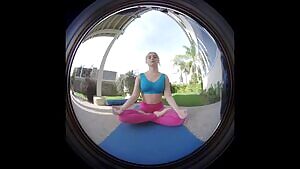 BTS: Cute blonde Aria Banks says Hi to SexLikeReal users while doing yoga for SLR Originals scene🔥