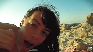 Strong beach cumshot