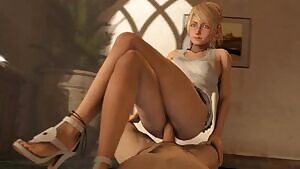 Lunafreya riding with legs crossed
