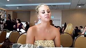 Kaley Cuoco just realized that no one at that table could keep their eyes off her tits.