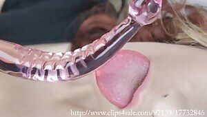 tongue on glass dildo