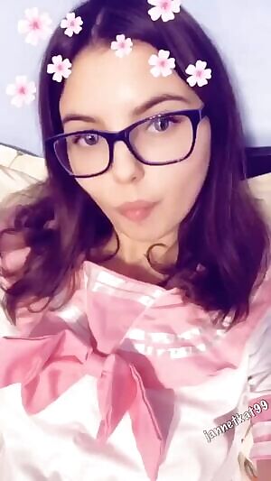 Naughty schoolgirl, ready to play with her toy