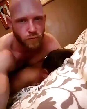 bearded muscle alpha—hot sly smile while dominating younger