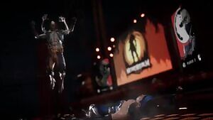 The Kollector claws and tears away at Kitana's chest