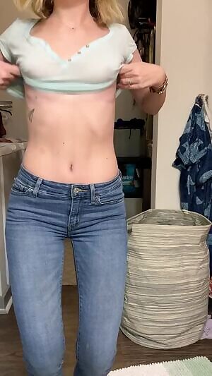 A petite titty drop with a little smile and a little dance ❤️