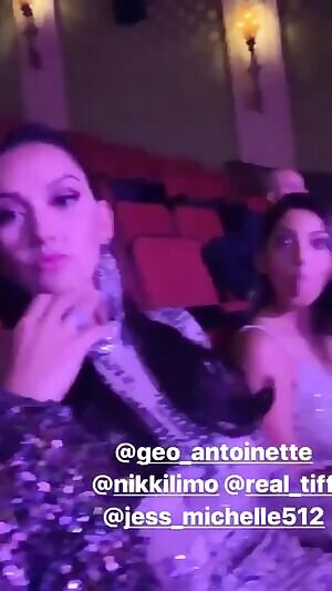 Tiff pushes out her boobs and shakes them