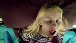 Blonde girl gets her mouth full of cum