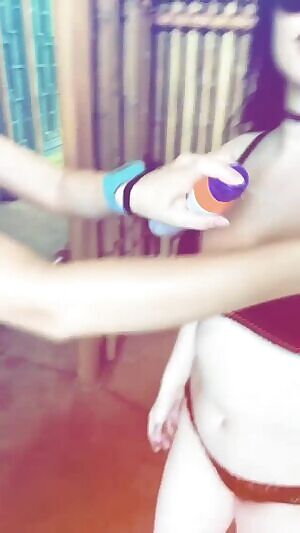 Paige getting lotioned up