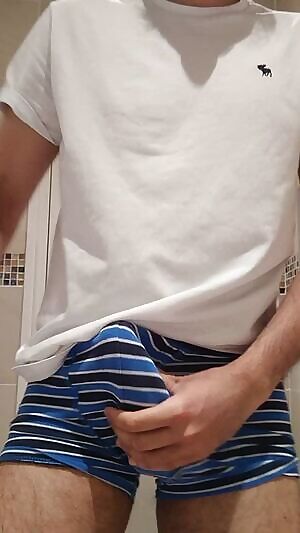 Revealing then stroking my thick cock