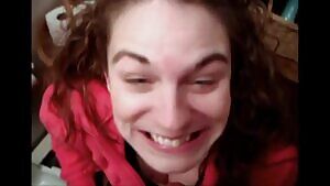 Giggling brunette gets facial