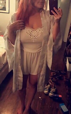 reveal in silky pjs