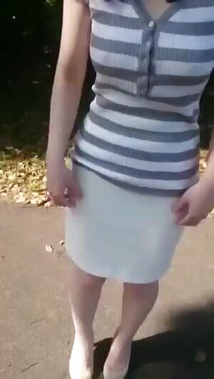 Showing boobs outdoors