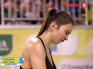 rachel anne daquis, philippine volleyball player, making silly faces after the opposing team scored