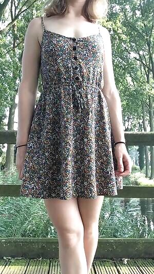 sundress & panty tease on a bridge