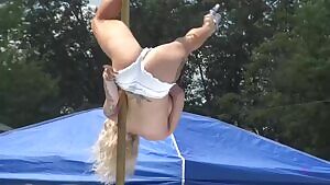 Displaying her pole skills at the American Idol for Strippers competition
