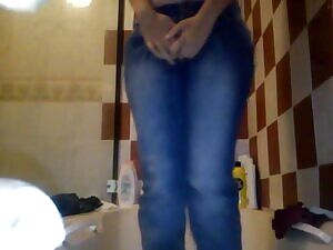 Topless Girl Wets Her Jeans