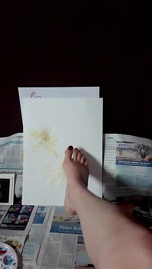 My first attempt at painting with feet - am excited to see how the picture will turn out