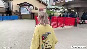 Eva Elfie - Teen swallows loads of cum on a cable car - public blowjob