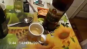 Fucks a drunk neighbor in the kitchen