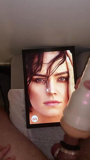 my bud jerkin his big hard cock and fucking his fleshlight over daisy Ridley b4 giving her a hot cum tribute - If u want 2 b fed celebs and porn and show off jerkin over them on a second screen - public or private sessions - add hertsgirls on k1k