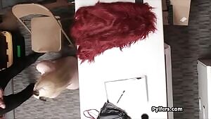 Blonde teen blows security guards cock after getting busted for stealing