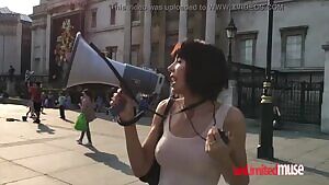 Public Place Mirror Protest: Girl Let People Touch Her Inside A Box