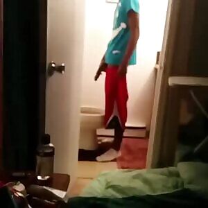 Spying on his huge dick