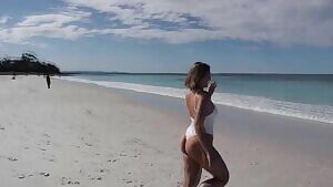 Pawg running on the beach