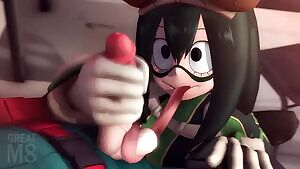 Tsuyu asui hand-tongue job