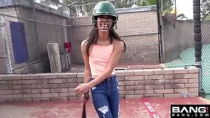 Aria Sky's petite body can take a dick in any position