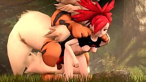 Flannery trying to catch an Arcanine
