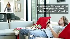 hot mild doesn't give a fuck that his dad is home today...she just wants to get fucked by that young step-son's cock