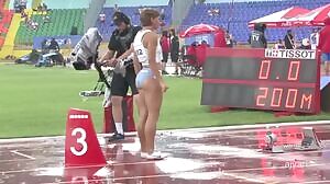 Sprinter Nika Barundic presenting her plot cheeks before an Olympic race