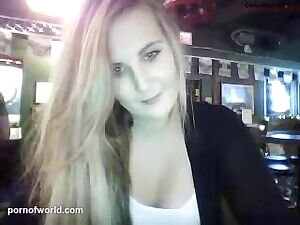 Amazing drunk girl flashing in bar. She took off her panties and tries to show her ass and pussy. Raises up the shirt and throws darts at the board! amateur