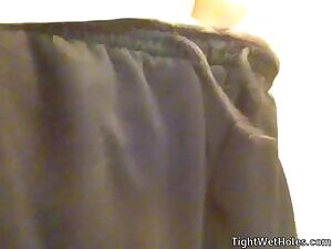 Sweaty piss in workout shorts