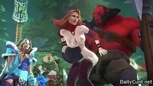 Axe ramming Lina from behind