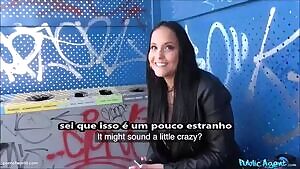 Fucking a sexy brunette with big tits outdoors