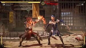 Lui Kang punches Kitana in her chest so hard her tits explode