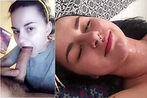 Sexy Pierced Babe Gets Her Morning Facial After Deepthroating Cock