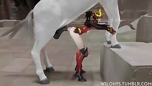 Mercy getting her ass stretched and stomach bulged by a huge horse