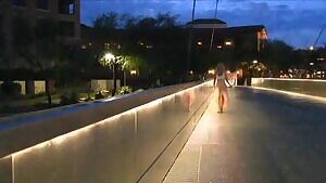 Bodacious blonde flashes in public